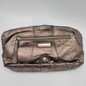 Isabella Fiore Metallic Pewter Leather Clutch
